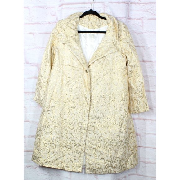 *Vintage Cotton Button Down Lined Embroidered Long Coat Size 10 - Picture 2 of 16